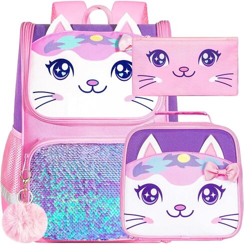 UFNDC 3PCS Unicorn Backpack, 15" Girls Sequin Bookbag with Lunch Box, Purple Kids School Bag for Elementary Preschool Toddler in Kuwait
