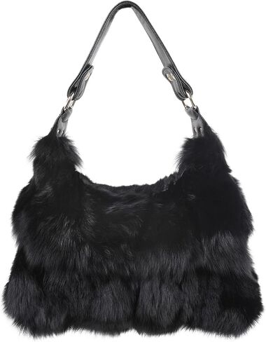 Fur Story Women's Winter Fox Shoulder Handbags Hand Bag for Women Leather Top Handle Ladies Zipper Soft Stylish Fashion Bag in Kuwait