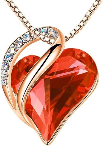 Rose Gold Plated Necklace for Women: Heart Shaped Birthstone/Healing Crystals Center, Dazzling Cubic Zirconia, Hypoallergenic Chain (18"+2"), Timeless Jewelry Gifts for Anniversaries and Birthdays in Kuwait
