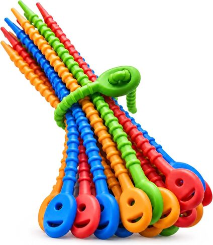 Multi Purpose Silicone Zip Ties - 20 pcs - 6 inch Reusable Zip Ties - Releasable Zip Ties in Multi Color (Red, Blue, Green, Orange) - Ties for Home, Office from EcoSearene in Kuwait
