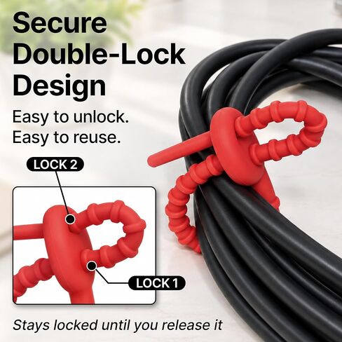 Multi Purpose Silicone Zip Ties - 20 pcs - 6 inch Reusable Zip Ties - Releasable Zip Ties in Multi Color (Red, Blue, Green, Orange) - Ties for Home, Office from EcoSearene in Kuwait