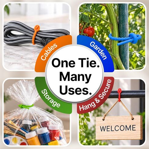 Multi Purpose Silicone Zip Ties - 20 pcs - 6 inch Reusable Zip Ties - Releasable Zip Ties in Multi Color (Red, Blue, Green, Orange) - Ties for Home, Office from EcoSearene in Kuwait