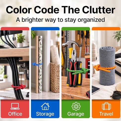 Multi Purpose Silicone Zip Ties - 20 pcs - 6 inch Reusable Zip Ties - Releasable Zip Ties in Multi Color (Red, Blue, Green, Orange) - Ties for Home, Office from EcoSearene in Kuwait