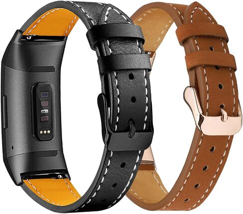Leather Bands Compatible with Fitbit Charge 4/Charge 3, Replacement Accessories Wristband Straps for Women Men, Frosted Brown in Kuwait