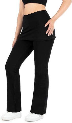 Nirlon Women's Skirted Leggings High Waisted Yoga Pants Gathered Skirt in Kuwait