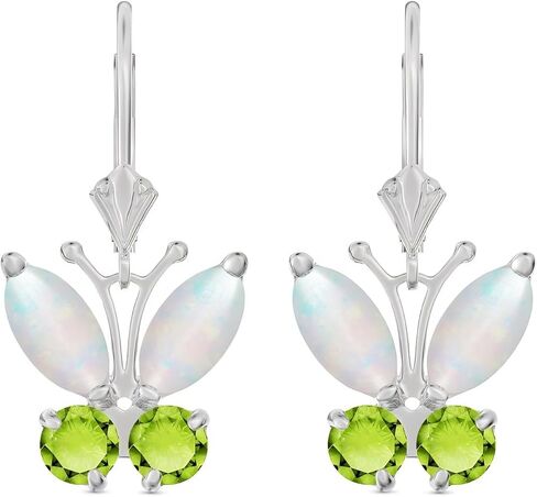 Galaxy Gold GG 14k White Gold Opal and Peridot Butterfly Earrings in Kuwait