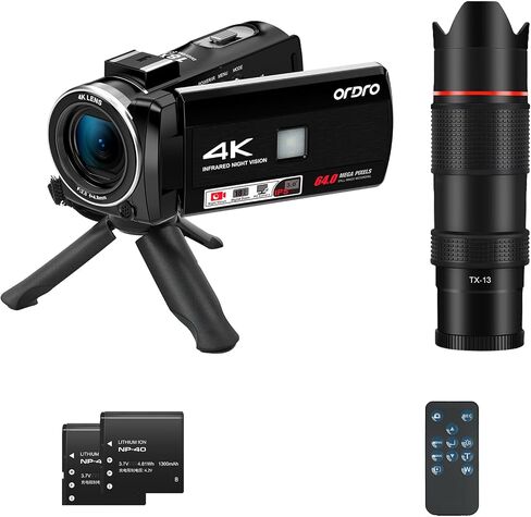 ORDRO AC3 4K Video Camera Camcorder for YouTube Vlogging, FHD 1080P 60FPS WiFi Recorder, 4K IR Night Vision Camera 3.1'' IPS Infrared Camera Ghost Hunting Camera with 12X Zoom Telescope,32GB Card in Saudi Arabia