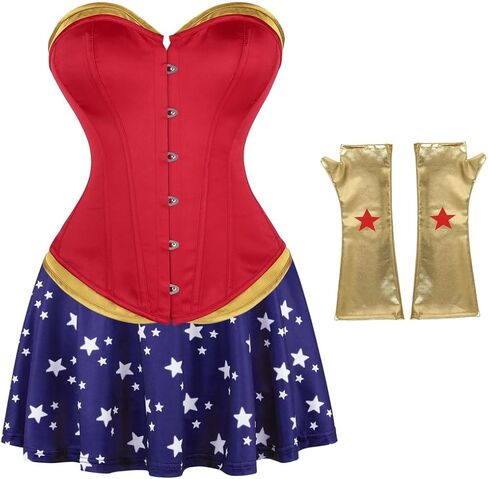 frawirshau Women's Sexy Halloween Cosplay Red Corset Costume Overbust Corset Top with Shorts S in Kuwait