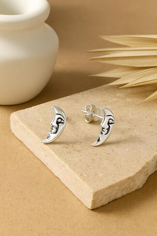 AeraVida Modern Trendy Celestial Sun and Moon .925 Sterling Silver Post Stud Earrings | Casual Sterling Silver Stud Earring for Women | Jewelry Gift for All Occasions in Kuwait