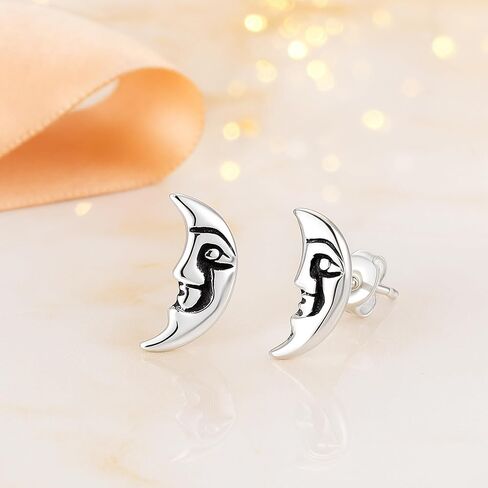 AeraVida Modern Trendy Celestial Sun and Moon .925 Sterling Silver Post Stud Earrings | Casual Sterling Silver Stud Earring for Women | Jewelry Gift for All Occasions in Kuwait