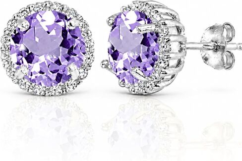 Stud Earrings for Women, Birthstone Earrings, Genuine or Synthetic Gemstone Earrings, 6mm Round Halo, Dainty Earrings, Earrings Studs, Sterling Silver Earrings, Stud Earrings Earrings for Girls in Kuwait