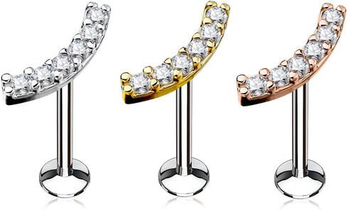 FIFTH CUE 16G Lined CZ Curve Top 316L Surgical Steel Internally Threaded Labret Monroe Cartilage Stud in Kuwait