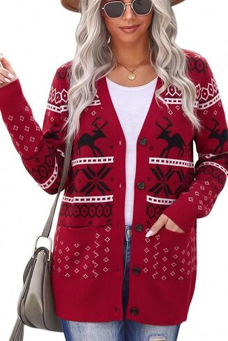 Ugly Christmas Sweater for Women Christmas Cardigans Funny Xmas Open Front Button Down Knit Coat Outwear in Kuwait