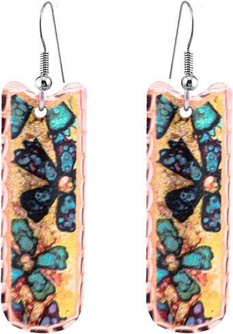 Handmade CopperNative American Earrings Women Feather/Wildlflower/Wildlife/SW Motifs/Artwork Earrings/ArtDeco Earrings/Hummingbird Earrings/Blue Iris Earrings in Kuwait