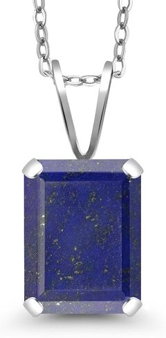 Gem Stone King 925 Sterling Silver Gemstone Birthstone Emerald Cut Swiss Blue Topaz Pendant Necklace (3.20 Cttw, with 18-Inch Silver Chain) in Kuwait
