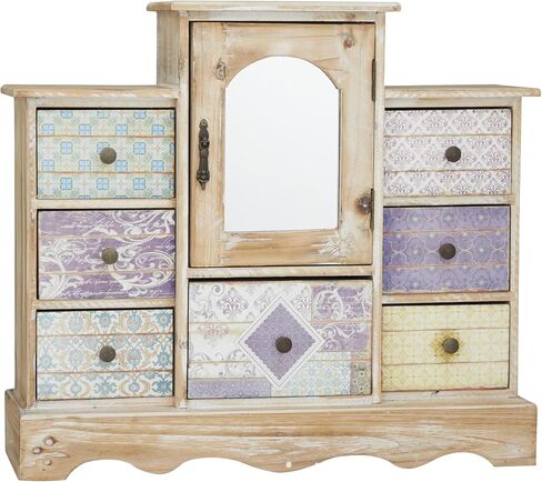 Deco 79 Wooden Decorative Jewelry Box 7 Drawers Jewelry Organizer with Patchwork Patterns, Jewelry Holder 18" x 6" x 16", Light Brown in Kuwait