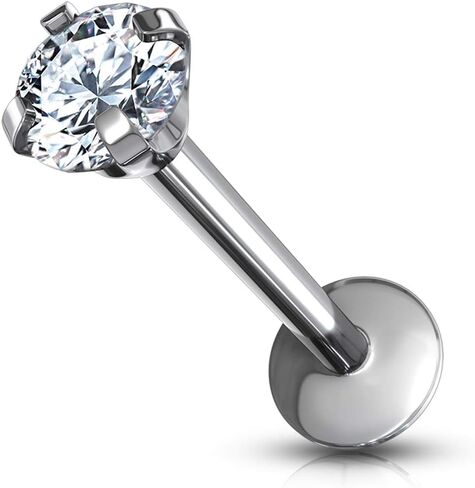 FIFTH CUE 16GA Prong Set Round Clear Gem Top Grade 23 Solid Titanium Internally Threaded Labret Monroe Cartilage Stud in Kuwait
