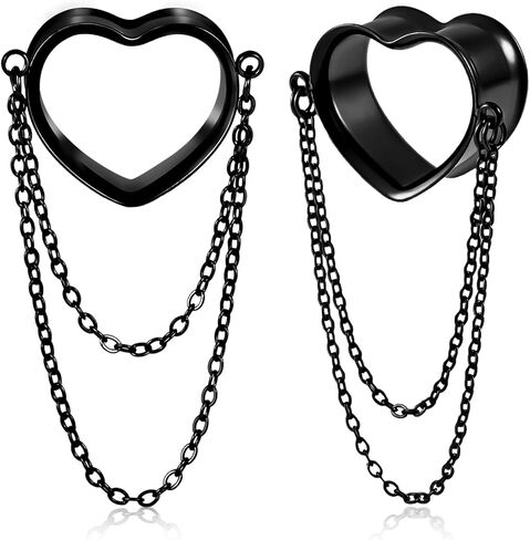 DOEARKO 2 Pcs Ear Gauges Simple Style Tunnels Dangle Plugs with Chain Elegant Stretchers Hypoallergenic Stainless Steel Body Jewelry in Kuwait