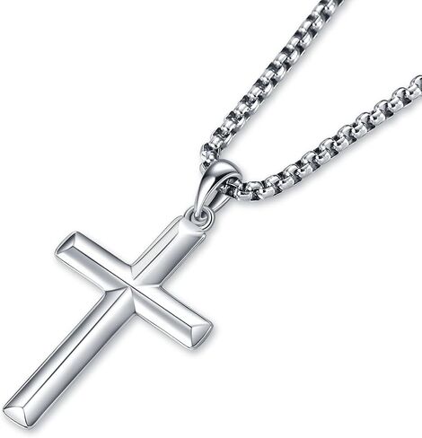 Rnivida Men's Sterling Silver Cross Pendant Necklace with Stainless Steel Chain,Fine Jewelry Christian Confirmation Gifts for Men Teen Boys in Kuwait