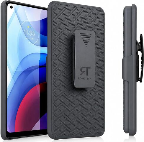 Rome Tech Belt Clip Holster Case for Moto G Stylus 6.8" (2021) [NOT for 2020] Slim Heavy Duty Shell Holster Combo - Rugged Phone Cover with Kickstand Compatible with Motorola G Stylus 2021 - Black in Kuwait