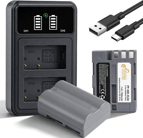 EN-EL3E EN-EL3 EN-EL3A Battery and LED Dual Charger Compatible with Nikon D50 D70 D70s D80 D90 D100 D200 D300 D300S D700 Digital SLR Cameras in Kuwait