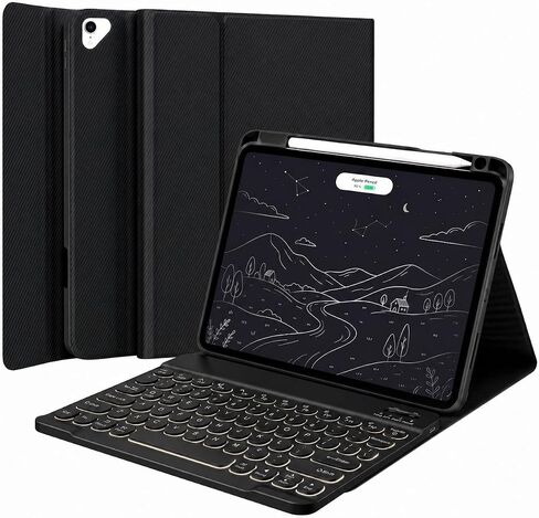 QYiiD Keyboard Case for iPad Pro 12.9-inch 2017/2015 (Old Model, 2nd & 1st Generation), 7 Color Backlit Detachable Bluetooth Color Keyboard Smart Folio Cover with Pencil Holder, Black in Kuwait