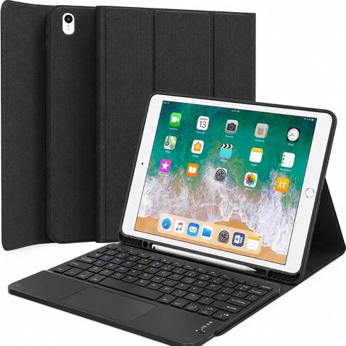 QYiiD Keyboard Case and Mouse for iPad Pro 12.9 2015 & 2017 (2nd & 1st Generation), Slim Lightweight [Cloth Texture] Case with Detachable Wireless Keyboard for iPad Pro 12.9 Inch, Black in Kuwait