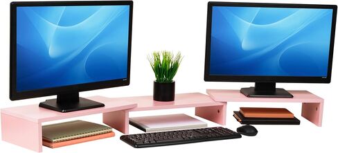 Mind Reader Dual Monitor Stand, Height Adjustable, Desktop Organizer, Laptop Riser Office, 51.25" L x 9.25" W x 4.75" H, Black in Kuwait