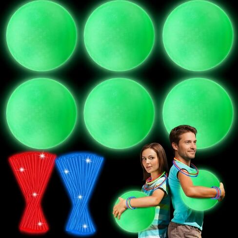 Hiboom Glow in The Dark 10 Inches Sports Kickball Set Includes 6 Pcs Dodgeball Playground Ball Air Pump 100 Glow Sticks Net Bag for Adults Playground School Backyard Game Outdoor Indoor Games in Kuwait