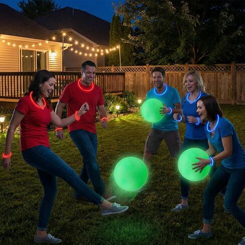 Hiboom Glow in The Dark 10 Inches Sports Kickball Set Includes 6 Pcs Dodgeball Playground Ball Air Pump 100 Glow Sticks Net Bag for Adults Playground School Backyard Game Outdoor Indoor Games in Kuwait