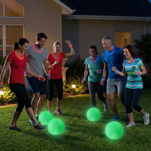 Hiboom Glow in The Dark 10 Inches Sports Kickball Set Includes 6 Pcs Dodgeball Playground Ball Air Pump 100 Glow Sticks Net Bag for Adults Playground School Backyard Game Outdoor Indoor Games in Kuwait