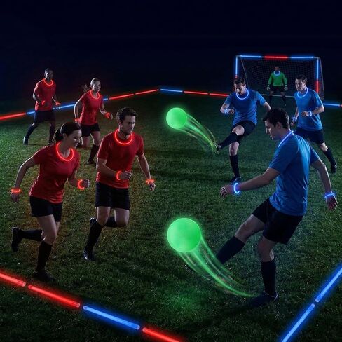 Hiboom Glow in The Dark 10 Inches Sports Kickball Set Includes 6 Pcs Dodgeball Playground Ball Air Pump 100 Glow Sticks Net Bag for Adults Playground School Backyard Game Outdoor Indoor Games in Kuwait