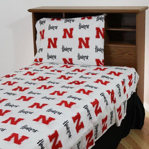 Everything Comfy Nebraska Cornhuskers Full Sized 4 Piece Sheet Set, White Color Background, 1 Flat Sheet, 1 Fitted Sheet, 2 Pillowcases in Kuwait
