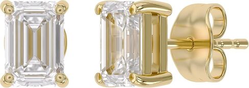 SAVEARTH DIAMONDS 4 × 6 مم قطع الزمرد تم صنعه في مختبر مويسانيتي الماس سوليتير في 14 قيراط مطلي بالذهب 925 الفضة الاسترليني هدية مجوهرات للنساء الزفاف (لون G-H) in Kuwait