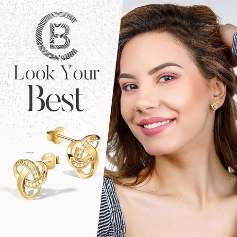 Chic Bijoux Knot Earrings for Women – With Round Cubic Zirconia stones and 925 Sterling Silver – Gift for Her Birthday, Rose Gold Jewelry in Saudi Arabia