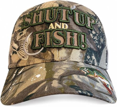 Artisan Owl Shut Up and Fish Funny Fishing Hat - Fisherman Embroidered Cap in Kuwait