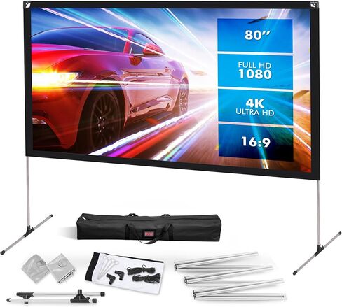 شاشة عرض Pyle مع حامل - 100 بوصة 16:9 HD 4K محمولة خفيفة الوزن قائمة بذاتها وقابلة للطي للاستخدام الداخلي والخارجي مع إطار للمسرح المنزلي in Kuwait