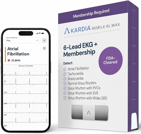 KardiaMobile Personal EKG Heart Rate Monitor – 6 Leads - Record EKGs at Home - Detect Irregular Heartbeats and Irregular Arrhythmias - Includes 1 Year Access - Works with Most Smartphones – AliveCor in Kuwait