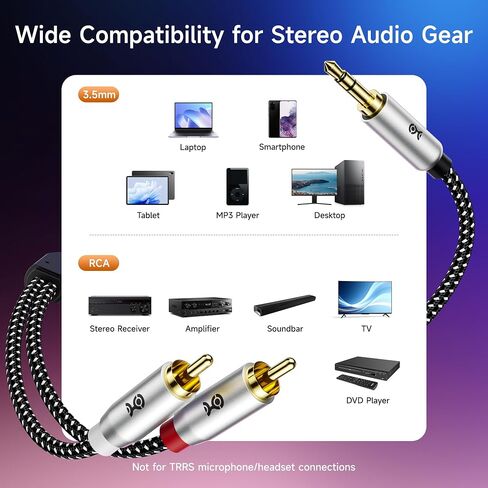 Cable Matters 2-Pack RCA to 3.5mm Stereo Audio Cable 3 Feet (RCA to Aux Cable, 3.5mm to RCA Cable, Aux to RCA Cable) in Black in Kuwait