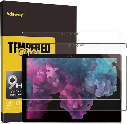 [2 حزمة] واقي شاشة من الزجاج المقسى Adeway لجهاز Surface Pro 6 UAG/Surface Pro 5 / Surface Pro 4، شفاف عالي الدقة، استجابة عالية، مقاومة للخدش، 12.3 بوصة (طراز 1724/1726/1807) in Kuwait