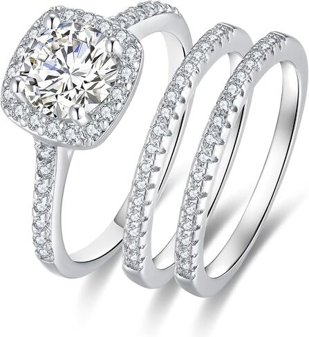 CEJUG Cubic Zirconia Wedding Rings for Women Bridal Ring Set Engagement Bands Halo 2.0Ct Silver Rose Gold Black Size 4-12 in Kuwait