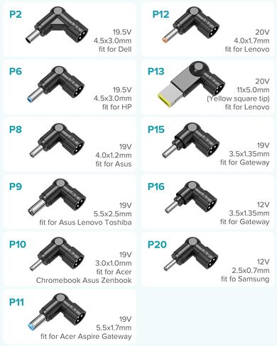 Powseed 65W Laptop Charger Universal 45W Laptop Adapter for HP Dell Samsung Sony Acer Asus Toshiba ThinkPad Fujitsu Notebook Ultrabook, DC 18V 18.5V 19V 19.5V 20 Volt Laptop Power Cord Charger in Kuwait