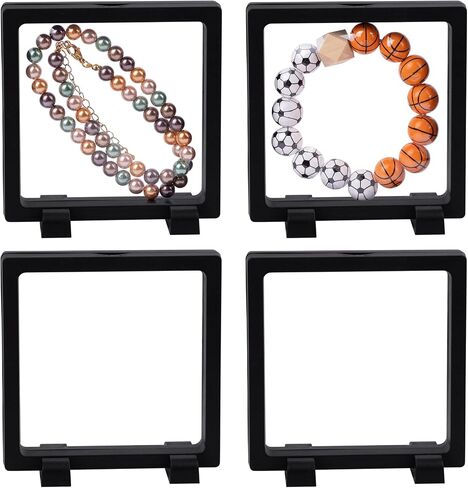 Framendino, 4 Pack Black 3D Floating Frame Display Case Challenge Coin Display Holder 5.5 x 5.5 x 0.8 Floating Display Stands Jewelry Storage Box for Jewelry AA Medallion Shells Gems in Kuwait