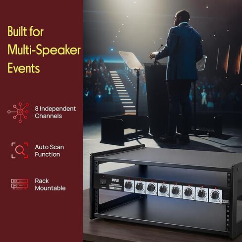 Pyle 8 Channel Wireless Microphone System - Portable VHF Cordless Audio Mic Set with 1/4" and XLR Output, Dual Antenna, - Includes 8 Table Top Mics, Rack Mountable Receiver Base - Pyle PDWM8300,Black in Kuwait