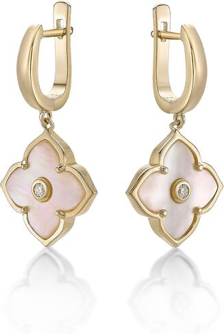 Gemstone Flower Dangle Drop Earrings for Women with Cubic Zirconia in 925 Sterling Silver or Gold Plating Hinged Back by Lavari Jewelers in Kuwait