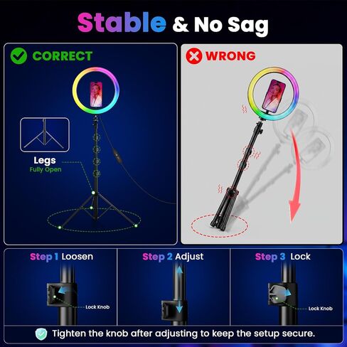 PEYOU 12" Selfie Ring Light with 73" Extendable Tripod Stand and Phone Holder, 38 Color Modes Dimmable RGB Ring Light,3-in-1 Desk & Floor Use for iPhone, Makeup, TikTok, YouTube, Live Streaming in Kuwait