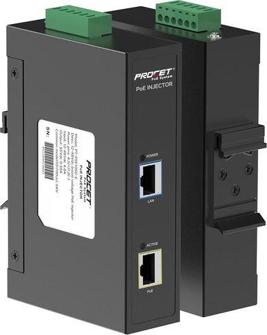 Procet Industrial Gigabit DIN Rail 12~55V DC Input High Power Over Ethernet PoE Injector Adapter 95W 55V with Wide Temperature and 6KV Surge Protection Metal case, IEEE802.3af,802.3at,PoE++ in Kuwait