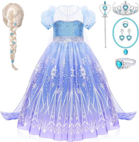 Latocos Frozen Elsa Dress Costume for Girls Kids Toddlers Princess Dress Up Cloths for Little Girls Birthday Halloween Gifts in Kuwait