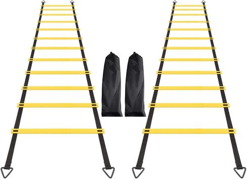 RUBY.Q 1/2/4 Pack Rungs Agility Ladder Set, 8 Rungs/12 Rungs Agility Ladder Set, Training Ladder with Steel Stakes and Carry Bag for Soccer, Speed Fitness Feet Training in Kuwait