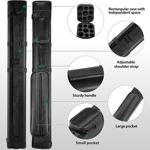 Deekin 3 x 6 Pool Stick Case Hard Billiard Cue Stick Case Pool Stick Carrying case Storage Pouch Pool Table Accessories 9 Holes PU Pool Cue Bags with 2 Pieces Pool Chalk Cubes in Kuwait
